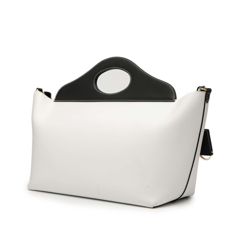 Burberry Pocket Bag Handbag Shoulder White Black Leather - Picture 2 of 7